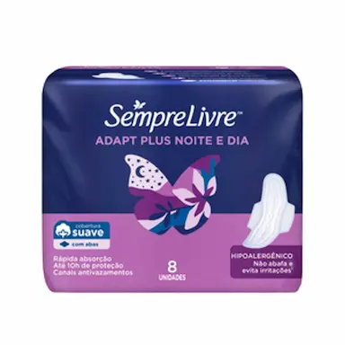 Absorvente Sempre Livre Adapt Plus Noite e Dia Suave Com Abas com 8 unidades