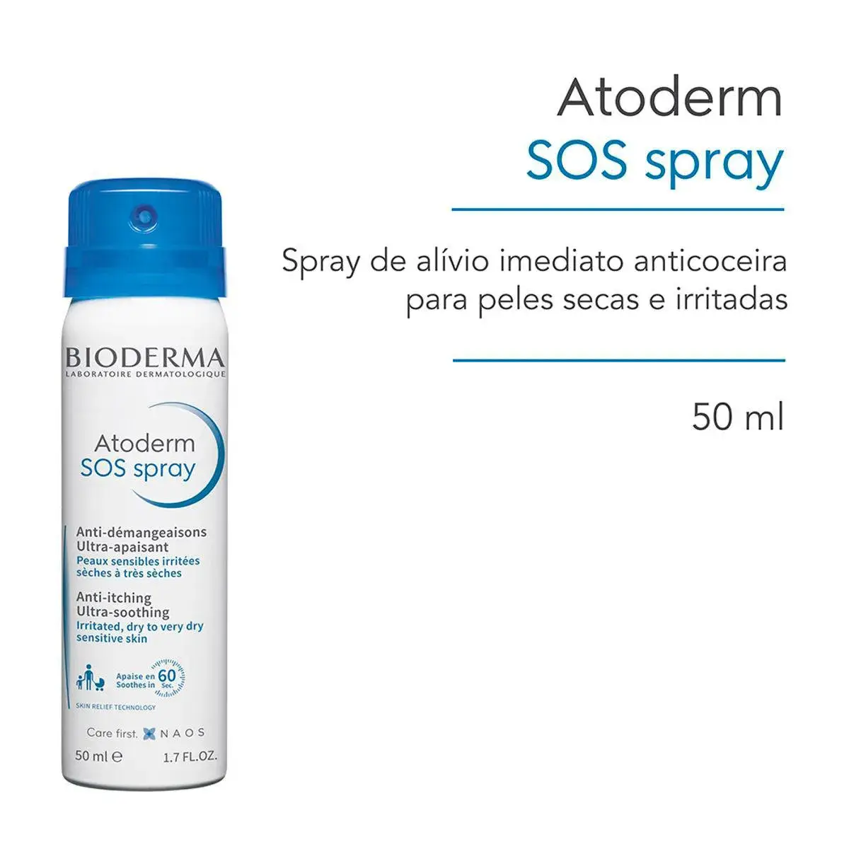Spray Calmante Anticoceira Bioderma Atoderm SOS Rosto e Corpo 50ml