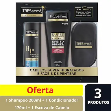 Kit Shampoo Tresemmé Hidratação Profunda com 200ml + Super Condicionador Liso com 170ml + Escova de Cabelo