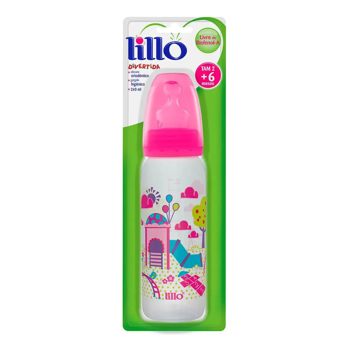 Mamadeira Lillo Divertida Cor Rosa Tamanho 2 com 1 unidade