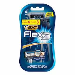 Aparelho de Barbear Descartável Bic Flex 3 Extrasuave com 4 unidades