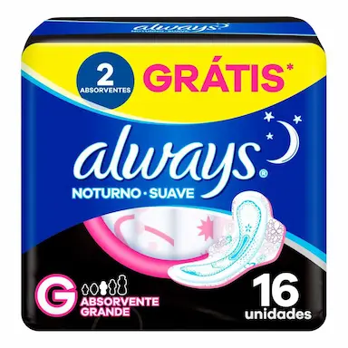 Absorvente Always Noturno Suave G com Abas com 16 unidades