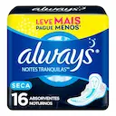 Absorvente Always Noites Tranquilas Cobertura Seca com Abas com 16 unidades