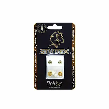 Brinco Antialérgico Studex Deluxe Daisy Dourado White Opal Sunflower com 1 par