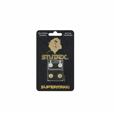 Brinco Studex Supermaxxi Dourado Pedra Branca com 1 par
