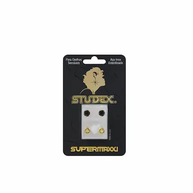 Brinco Studex Supermaxxi Dourado Pedra Preta com 1 unidade