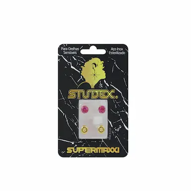Brinco Studex Supermaxxi Dourado Pedra Rosé com 1 par