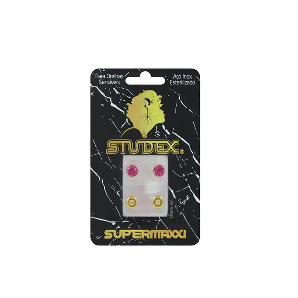 Brinco Studex Supermaxxi Dourado Pedra Rosé com 1 par