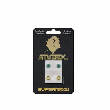 Brinco Studex Supermaxxi Dourado Pedra Verde com 1 par