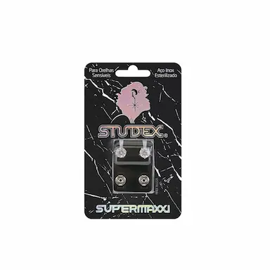 Brinco Studex Supermaxxi Prata Pedra Branca com 1 par