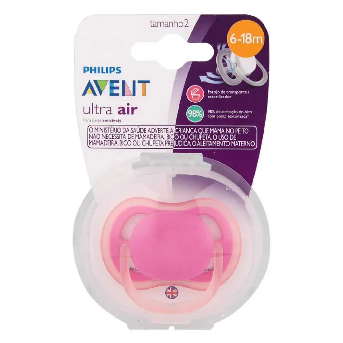 Chupeta Philips Avent Ultra Air Rosa 6 a 18 meses com 1 unidade