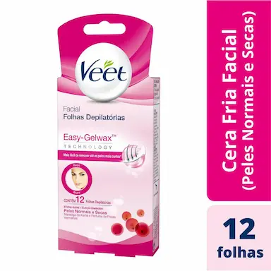 Cera Fria Veet Para o Rosto Peles Normais e Secas com 12 folhas