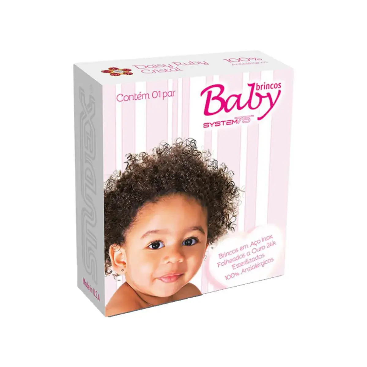 Brinco Infantil Antialérgico Studex Baby Daisy Ruby Cristal com 1 par
