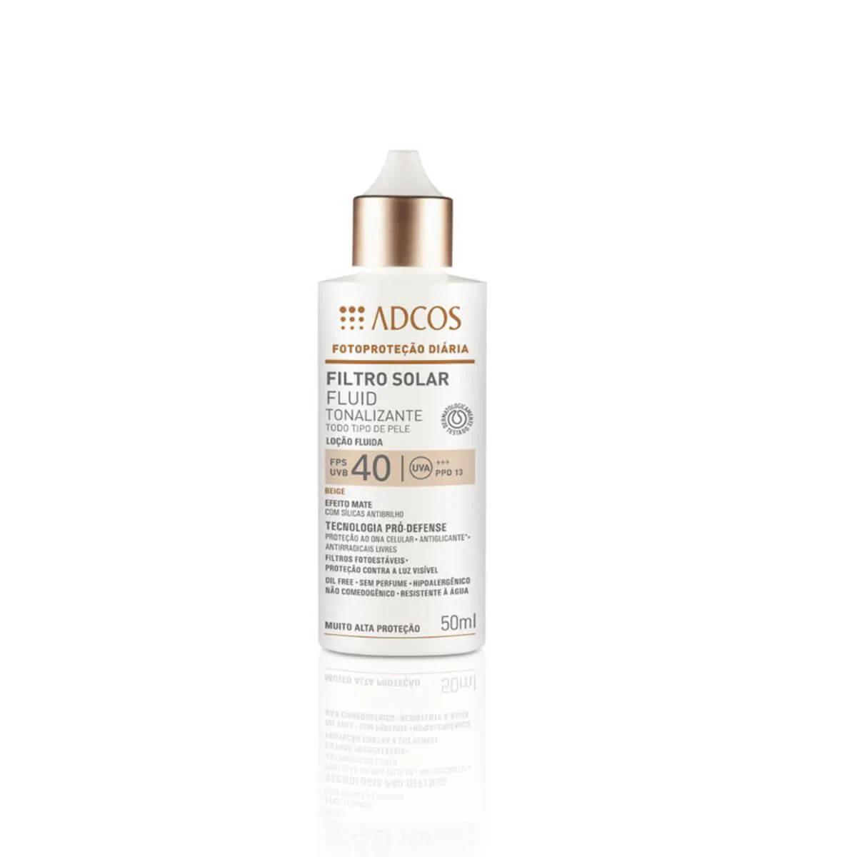 Protetor Solar Facial Adcos Fotoproteção Fluido Tonalizante Beige FPS40