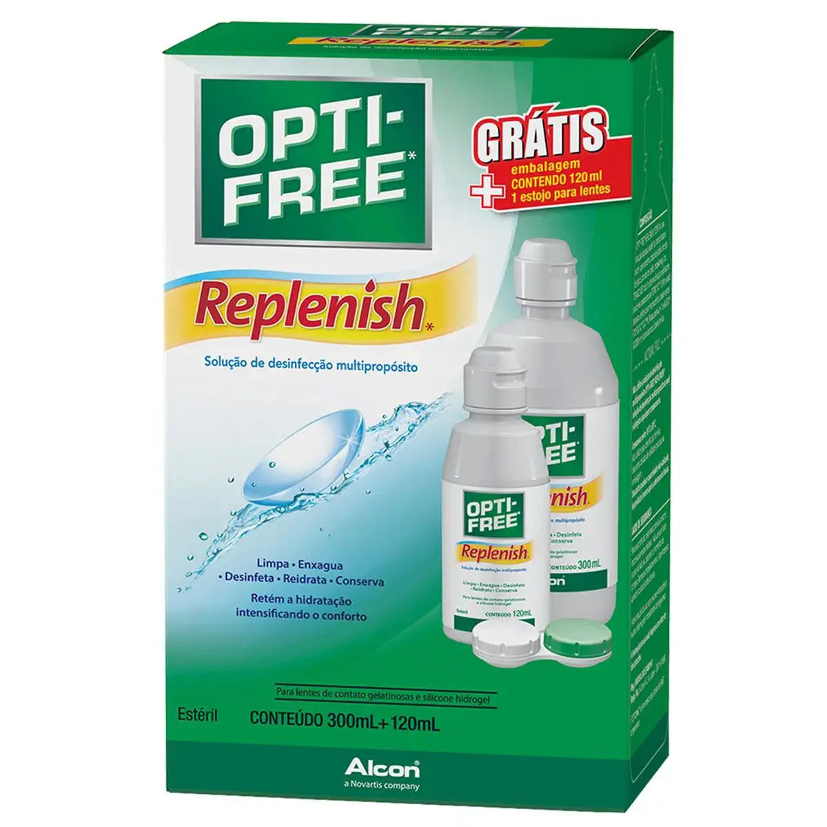Kit Opti-Free Replenish 1 Solução Oftálmica 300ml + 1 Solução Oftálmica 120ml + 1 Estojo para Lentes de Contato