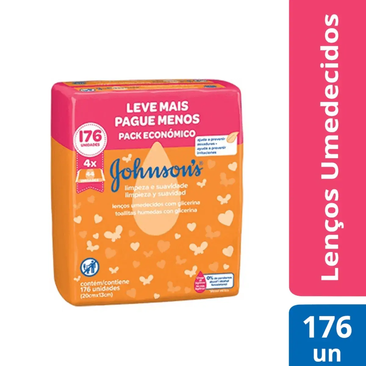 Lenço Umedecido Johnson's Limpeza e Suavidade Kit 4 pacotes com 44 unidades cada
