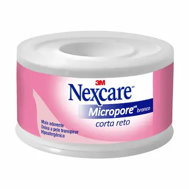 Fita Micropore Nexcare Corta Reto Branco com 1 rolo de 25mmx4,5m