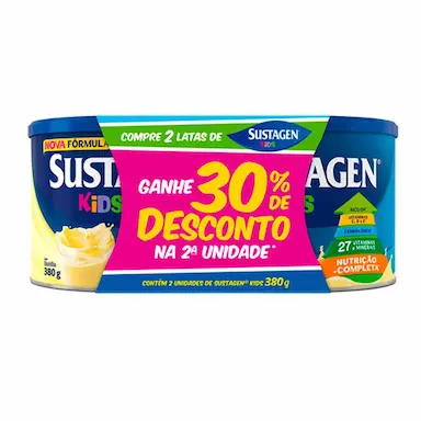Kit Complemento Alimentar Infantil Sustagen Kids Baunilha com 2 unidades de 380g cada