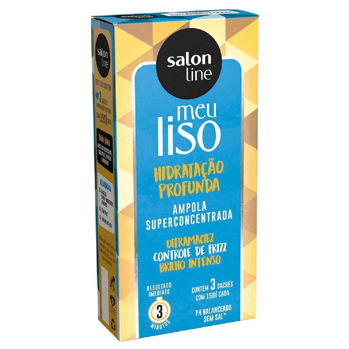Kit Ampola Capilar Salon Line Meu Liso Hidratação Profunda Sem Sal com 3 sachês de 15ml cada