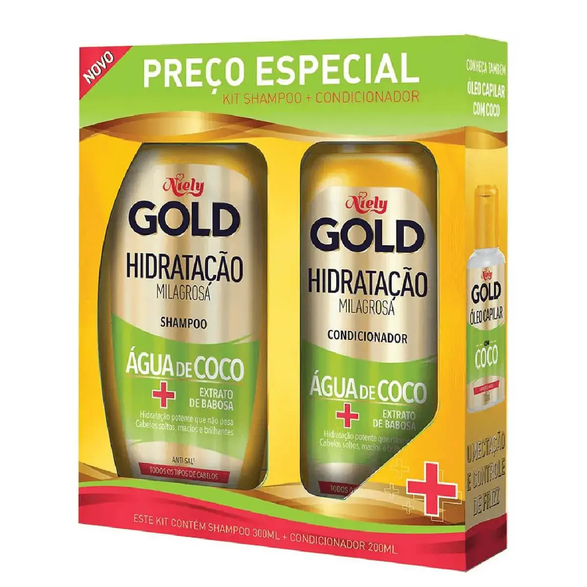 Kit Niely Gold Hidratação Água de Coco Shampoo com 300ml + Condicionador com 200ml