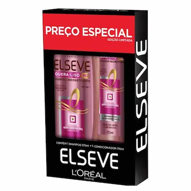 Kit Elseve Quera Liso Shampoo com 375ml + Condicionador com 170ml
