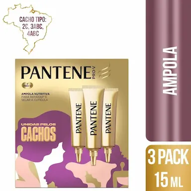 Trio de Ampolas Nutritivas Pantene Unidas Pelos Cachos com 15ml cada