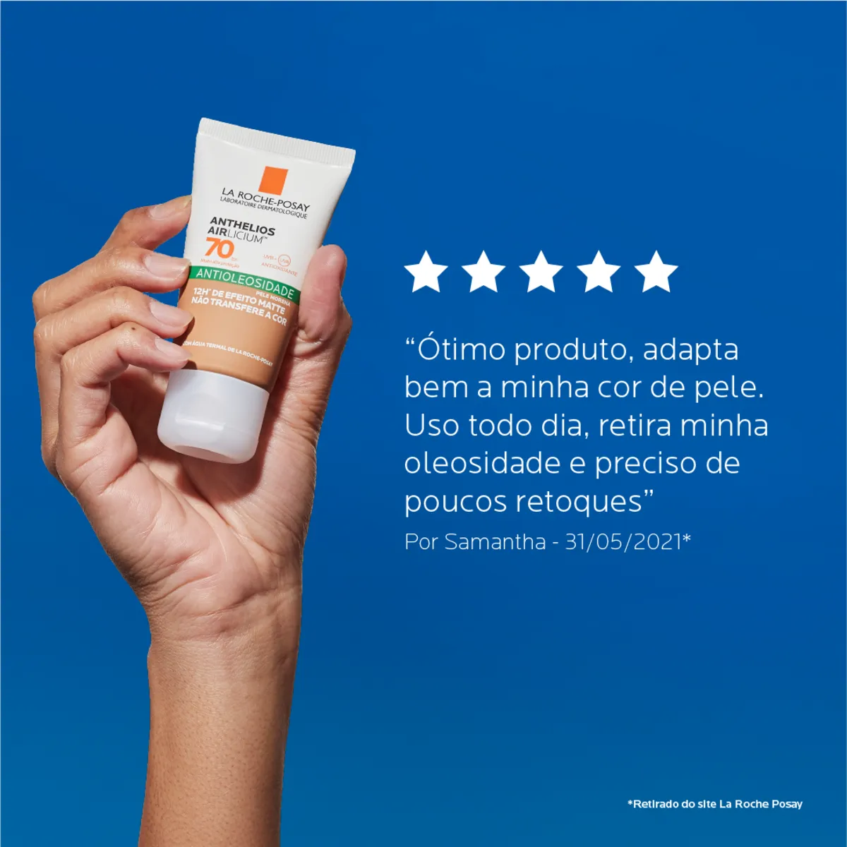Protetor Solar Facial com Cor La Roche-Posay Anthelios Airlicium Antioleosidade Pele Clara FPS 70 40g