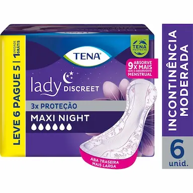 Absorvente Noturno Tena Lady Discreet Maxi Night Incontinência Urinária com 6 unidades
