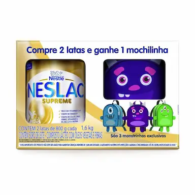 Kit Composto Lácteo Neslac Supreme com 2 unidades de 800g cada + Mochilinha