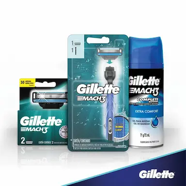 Kit Aparelho de Barbear Gillette Mach3 Acqua-Grip com 1 unidade + 3 cartuchos + 1 Gel de Barbear com 72ml