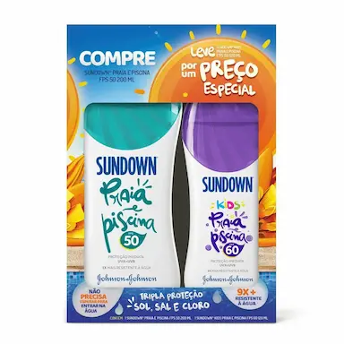 Kit Protetor Solar Sundown Praia e Piscina com 1 Protetor Adulto FPS 50 com 200ml + 1 Protetor Infantil Sundown Kids FPS 60 com 120ml