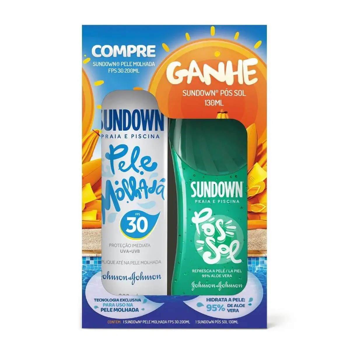 Kit Protetor Solar Sundown Pele Molhada FPS30 com 200ml + Gel Pós Sol com 130ml