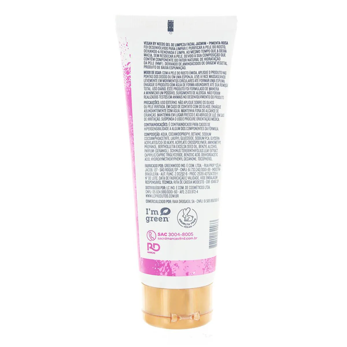 Gel de Limpeza Facial Vegan by Needs Jasmim e Pimenta Rosa com 120ml