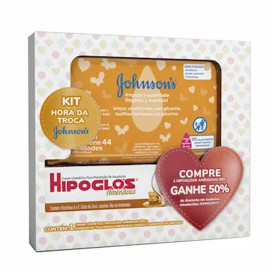 Kit Hipoglós Creme Preventivo Contra Assaduras Amêndoas + Lenço Umedecido Johnsons Baby Limpeza e Suavidade