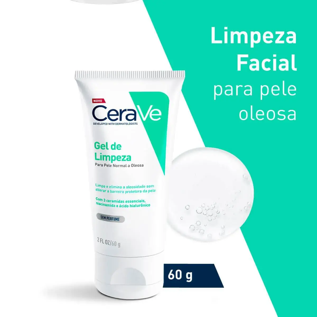 Gel de Limpeza Facial CeraVe Pele Normal a Oleosa Sem Perfume com 60g