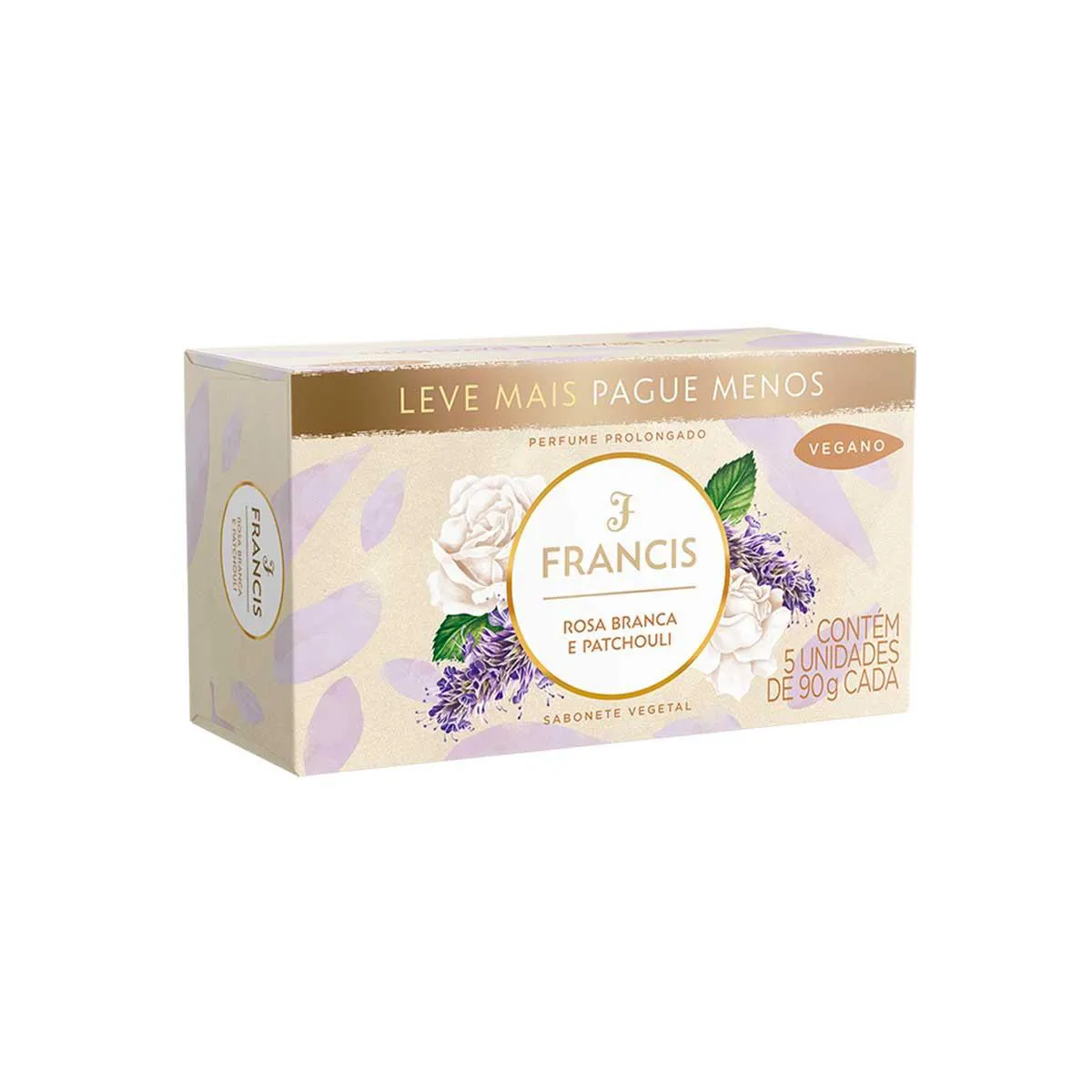 Kit Sabonete em Barra Francis Rosas Branca e Patchouli 5 unidades de 90g cada