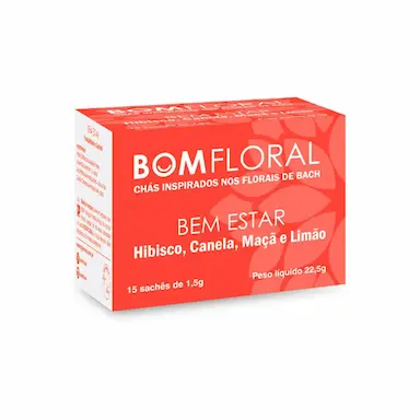 Chá Bom Floral Bem Estar Sabor Hibisco, Canela, Maçã e Limão com 15 sachês