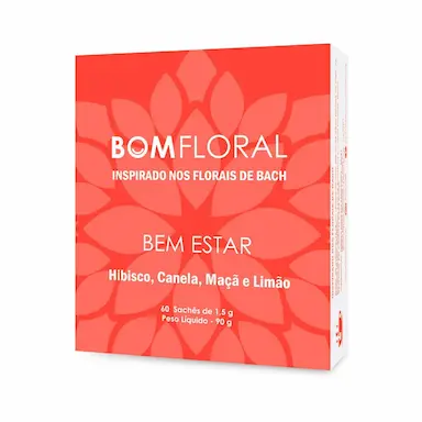 Chá Bom Floral Bem Estar Sabor Hibisco, Canela, Maçã e Limão com 60 sachês