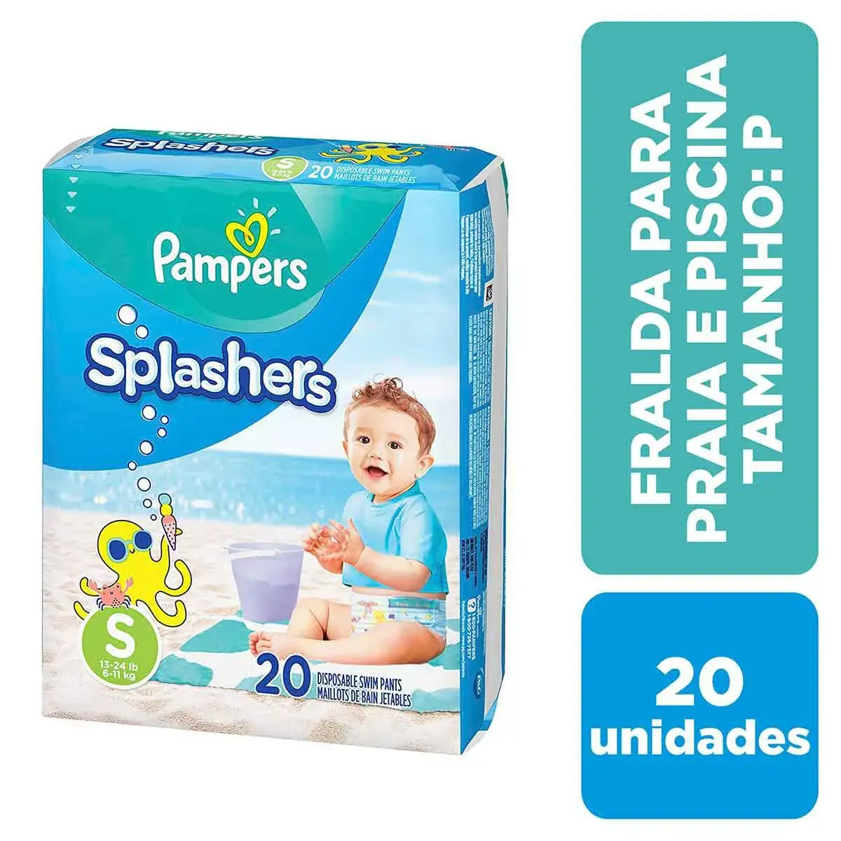 Fralda Pampers Praia e Piscina Splashers P - 20 Unidades