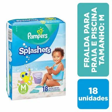 Fralda Pampers Praia e Piscina Splashers M - 18 Unidades
