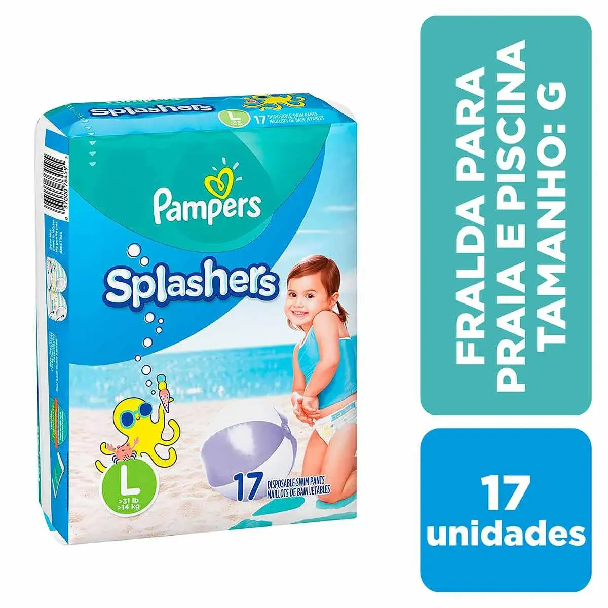 Fralda Pampers Praia e Piscina Splashers G - 17 Unidades