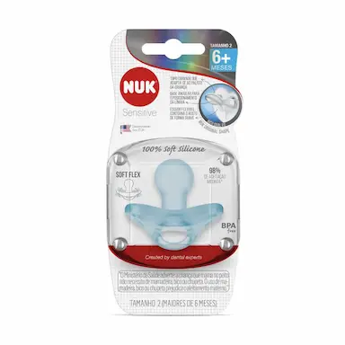 Chupeta Nuk Sensitive 100% Soft Silicone Azul Tamanho 2 com 1 unidade