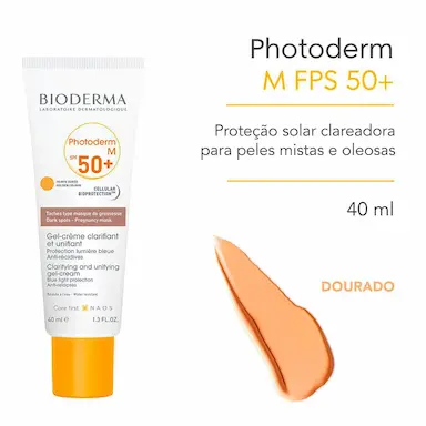 Protetor Solar Facial Bioderma Photoderm M Golden Colours Clareador FPS50 com 40ml