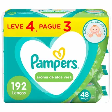 Lenço Umedecido Pampers Aloe Vera Kit 4 pacotes com 48 unidades cada