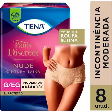 Roupa Íntima Feminina Tena Pants Discreet Nude G/EG 8 unidades