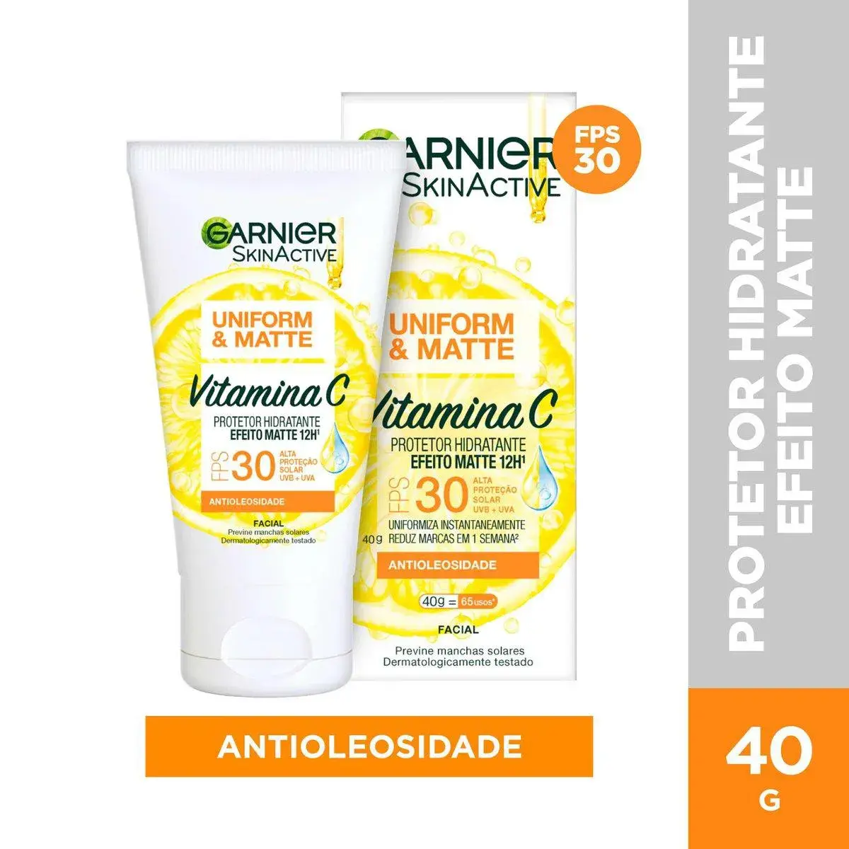 Protetor Solar Hidratante Facial Garnier Uniform & Matte Vitamina C FPS 30 40g