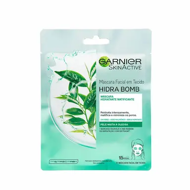 Máscara Facial em Tecido Garnier Hidra Bomb Chá Verde Matificante 32g