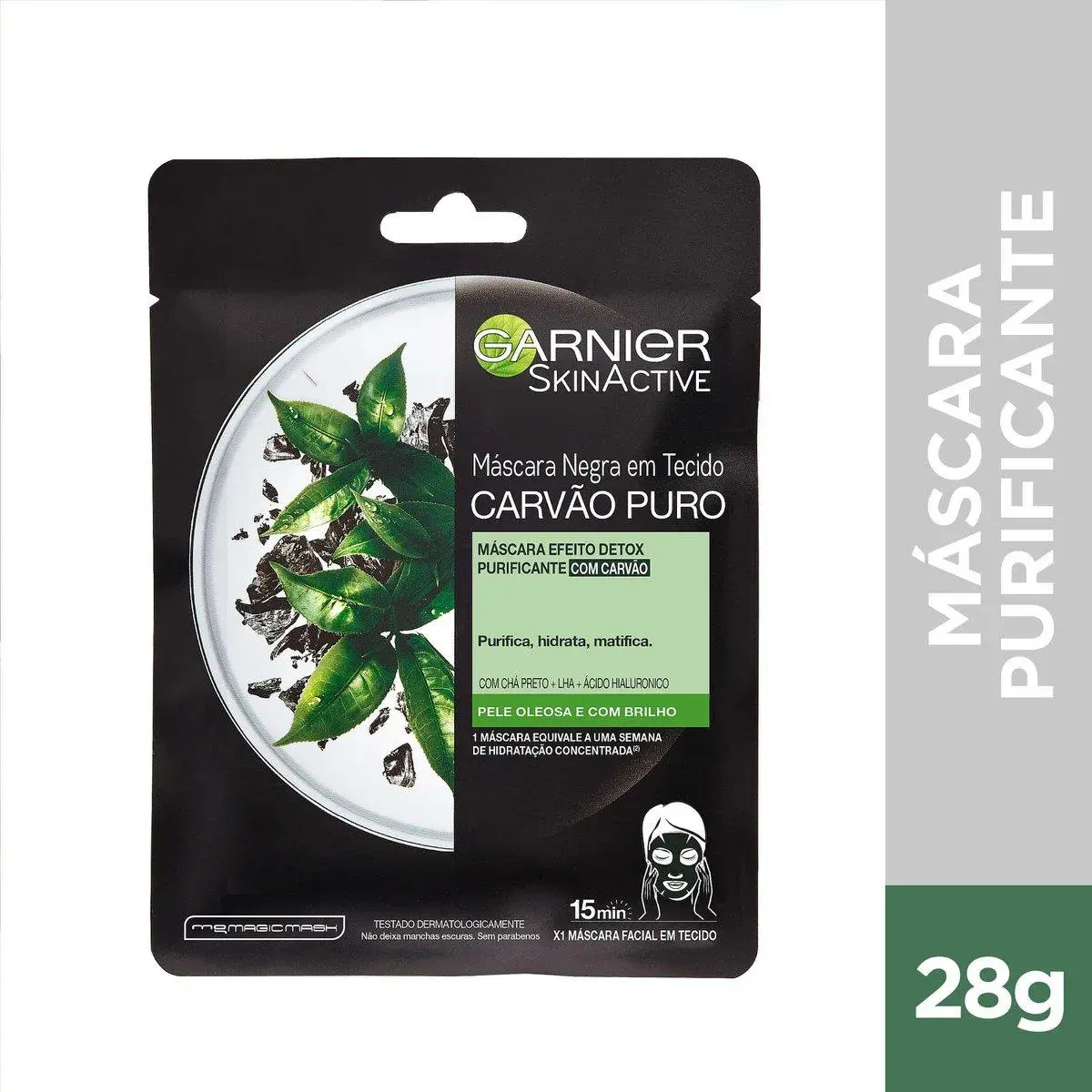 Máscara Facial em Tecido Garnier Hidra Bomb Carvão Detox 28g