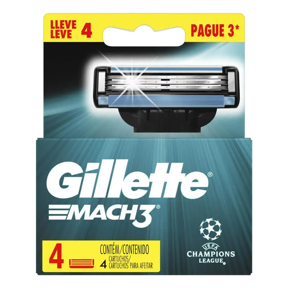 Refil de Carga para Aparelho de Barbear Gillette Mach 3 com 4 unidades