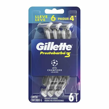 kit Aparelho de Barbear Gillette Prestobarba3 Liga dos Campeões com 6 unidades